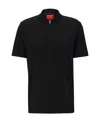 Hugo Boss Cotton-blend Polo Shirt With Zip Placket In Black