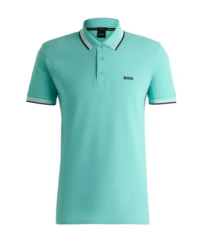 Hugo Boss Paddy Mens Cotton-pique Polo Shirt With Contrast Logo In Turquoise 255