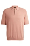 Hugo Boss Short-sleeved Polo Sweater With Embroidered Logo In Light Pink
