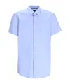 Hugo Boss Boss Roan Kent Geo Print Short Sleeve Performance Button-up Shirt In Blue