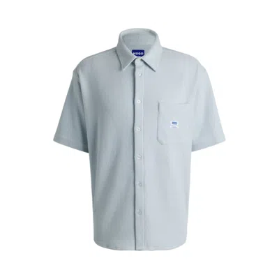 Hugo Boss Short-sleeved Shirt In Waffle-structured Cotton In Blue