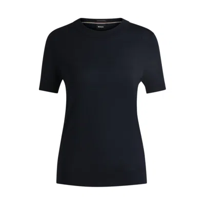 Hugo Boss Short-sleeved Sweater In Merino Wool In Blue