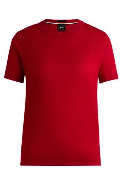 Hugo Boss Short-sleeved Sweater In Merino Wool In Red