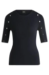 Hugo Boss Short-sleeved Sweater In Stretch Fabric With Hardware Details In Black