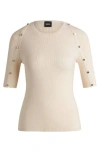 Hugo Boss Short-sleeved Sweater In Stretch Fabric With Hardware Details In Neutral
