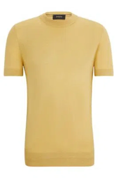 Hugo Boss Short-sleeved Sweater In Tussah Silk In Light Yellow