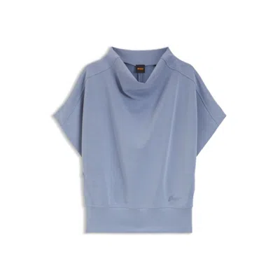 Hugo Boss Short-sleeved Sweatshirt With Loose High Neckline In Blue