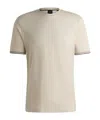 Hugo Boss Cotton-jersey T-shirt With Signature-stripe Cuffs In Nude