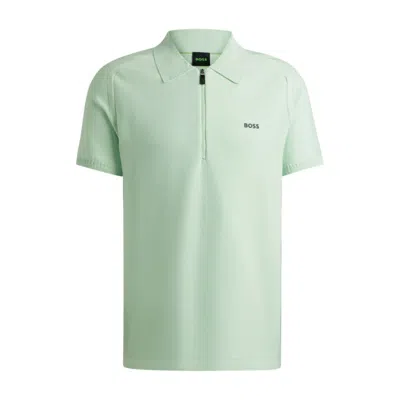 Hugo Boss Short-sleeved Zip-neck Polo Sweater With Logo Detail In Green