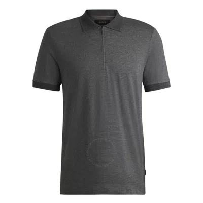 Hugo Boss Zip-placket Polo Shirt In Cotton And Silk In Grey