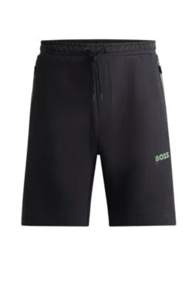 Hugo Boss Shorts With 3d-molded Logo In Charcoal
