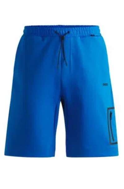 Hugo Boss Shorts With Decorative Reflective Logo In Light Blue