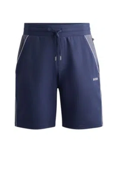 Hugo Boss Shorts With Embroidered Logo And Contrast Piping In Dark Blue