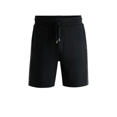 Hugo Boss Shorts With Monogram-pattern Panels In Black