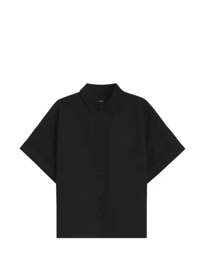 Hugo Boss Short-sleeve Button-down Shirt In Black