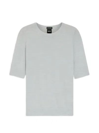 Hugo Boss Short-sleeve Crew-neck Sweater In Gray