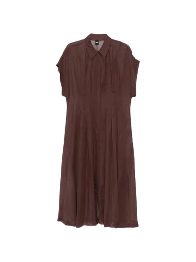 Hugo Boss Short-sleeve Pleated Midi Dress In Brown