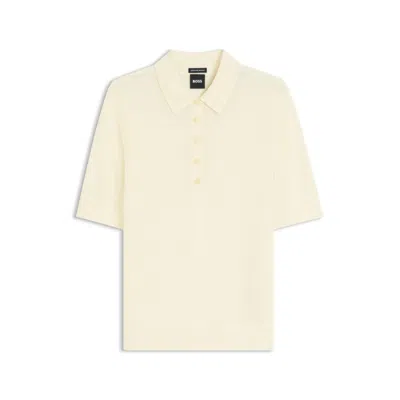 Hugo Boss Short-sleeved Sweater In Merino Wool With Polo Collar In Nude