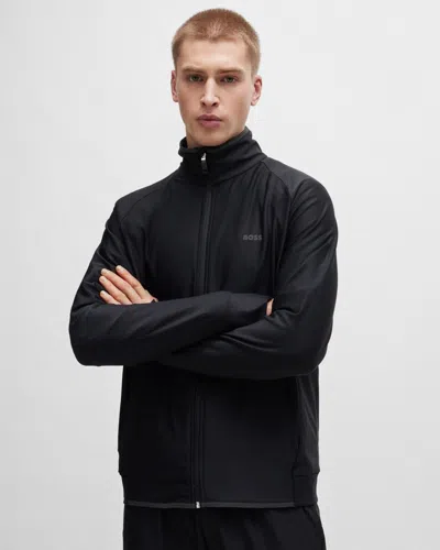 Hugo Boss Sicon Active Mens Zip-up Sweatshirt With Decorative Reflective Logo In Black