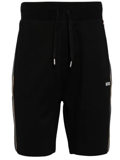 Hugo Boss Side-stripe Logo-embroidered Track Shorts In Black