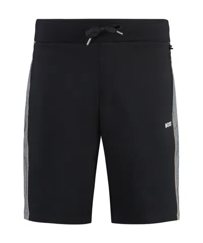 Hugo Boss Side-stripe Logo-embroidered Track Shorts In Black
