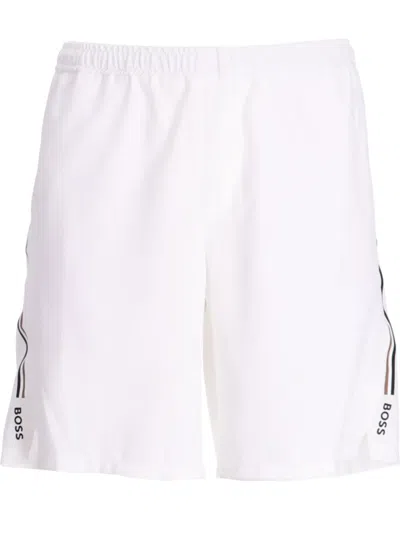 Hugo Boss Side-stripe Logo-print Track Shorts In White