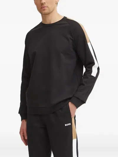 Hugo Boss Side-stripe Raglan-sleeve Sweatshirt In Black