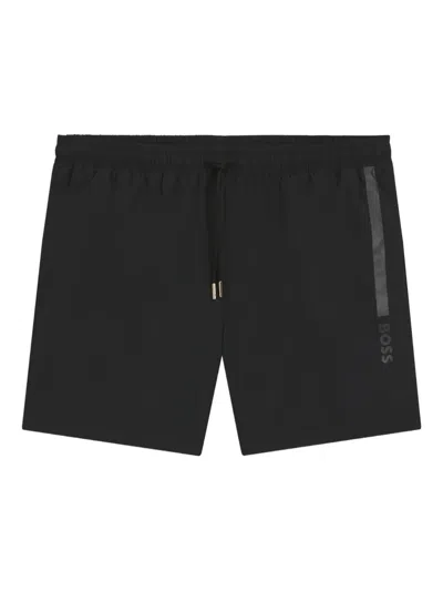 Hugo Boss Side-stripe Swim Shorts In Black