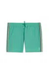 Hugo Boss Signature Stripe Drawstring Swim Shorts In Green