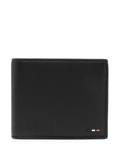 Hugo Boss Signature-stripe Grained Wallet In Black