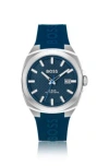 HUGO BOSS SILICONE-LOGO-STRAP WATCH WITH BLUE GUILLOCH DIAL MEN'S WATCHES