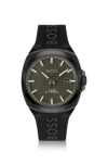 HUGO BOSS SILICONE-LOGO-STRAP WATCH WITH OLIVE GUILLOCH DIAL MEN'S WATCHES