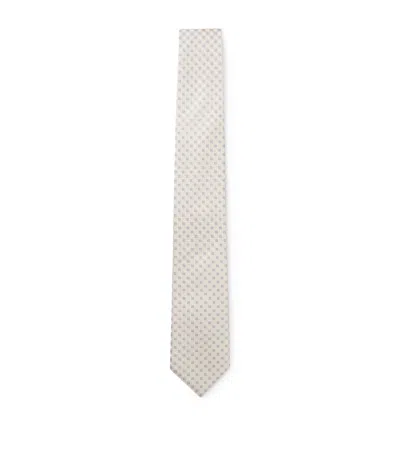 Hugo Boss Silk-blend Jacquard Tie In White