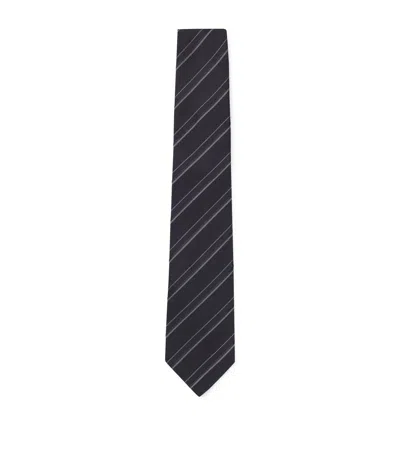 Hugo Boss Silk-blend Striped Tie In Blue