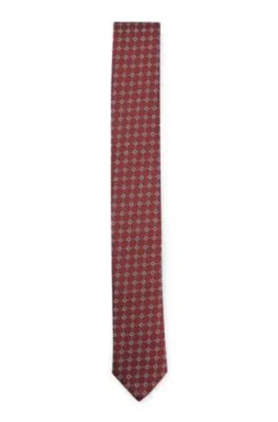 Hugo Boss Silk-blend Tie With Jacquard-woven Pattern In Dark Red