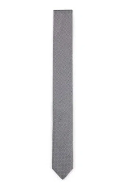 Hugo Boss Silk-blend Tie With Jacquard-woven Pattern In Gray