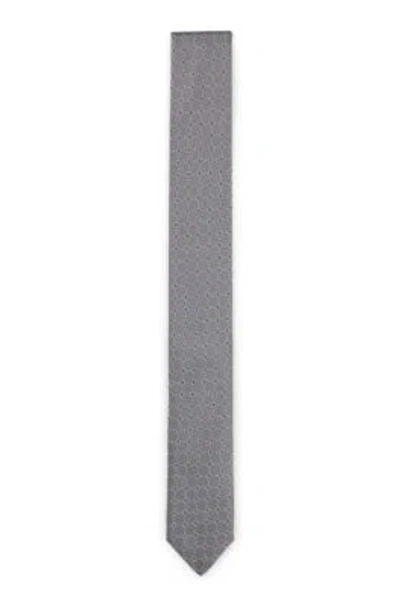 Hugo Boss Silk-blend Tie With Jacquard-woven Pattern In Silver