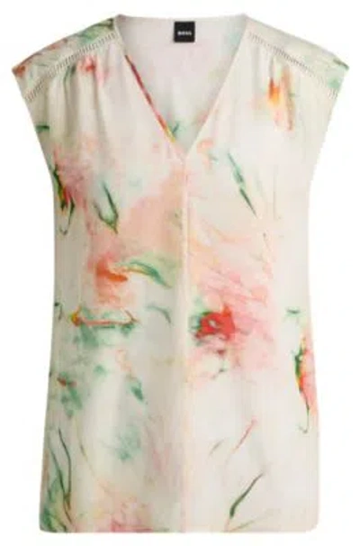 HUGO BOSS SILK BLOUSE WITH LADDER LACE AND SEASONAL PRINT