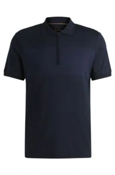 Hugo Boss Silk-cotton Polo Shirt With Zip Placket In Regular Fit In Dark Blue