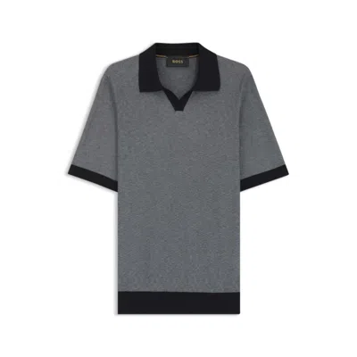 Hugo Boss Silk-cotton Sweater With Johnny Collar In Regular Fit In Gray