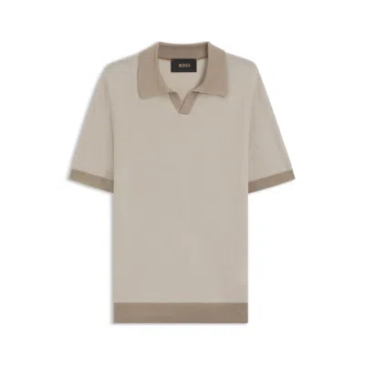 Hugo Boss Silk-cotton Sweater With Johnny Collar In Regular Fit In Neutral