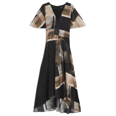 Hugo Boss Silk Dress With Modern Print In Black