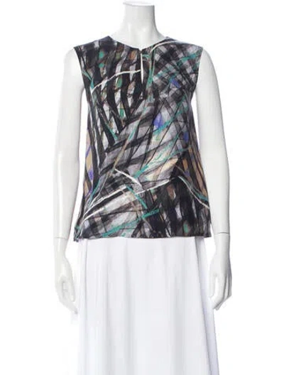 Pre-owned Hugo Boss Silk Graphic Print Top In White