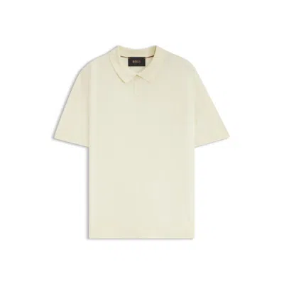 Hugo Boss Silk Knit Polo With Ribbed Texture In Yellow