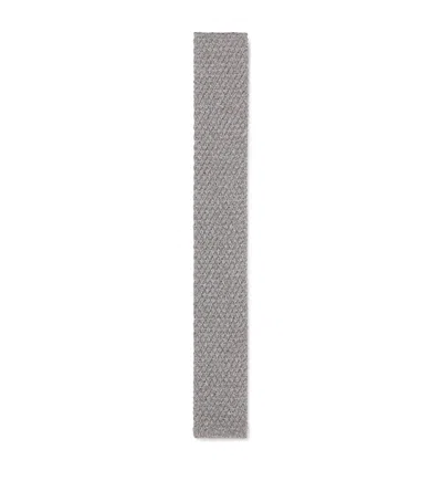 Hugo Boss Silk Knitted Straight Tie In Silver