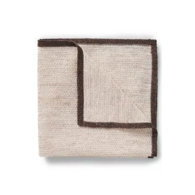 Hugo Boss Silk-linen Pocket Square With Contrast Border In Brown