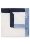 Hugo Boss Silk Pocket Square With Branding And Printed Border In Blue