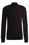 Hugo Boss Boss Mens Dark Red Funnel-neck Regular-fit Wool-knit Jumper In Black