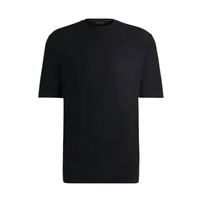 Hugo Boss Silk Sweater With Knitted Structure In Blue