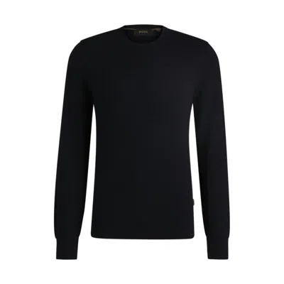Hugo Boss Silk Sweater With Knitted Structure In Regular Fit In Blue